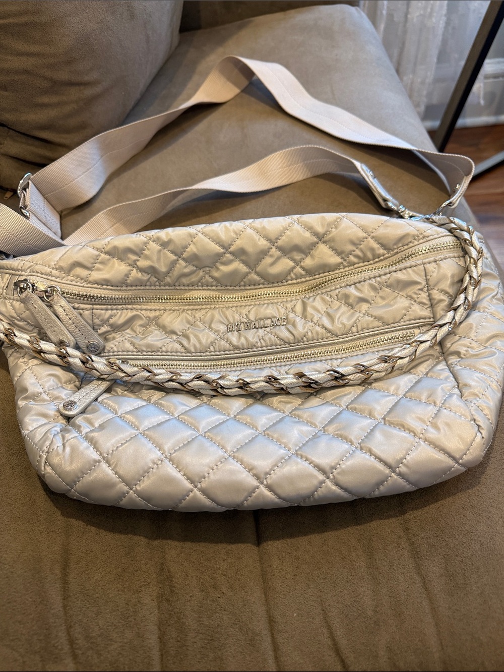 MZ Wallace Quilted Crossbody/sling Bag in Silver/gray